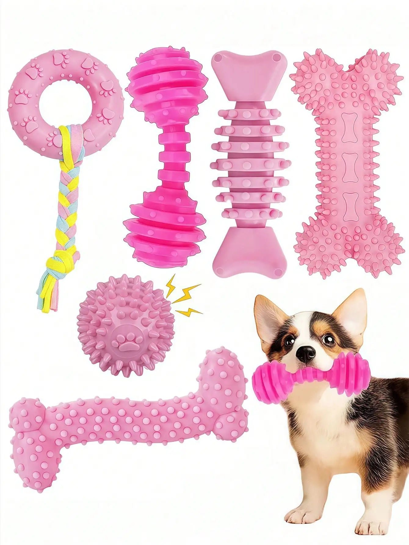 Pink Rubber Dog Chew Toy Set