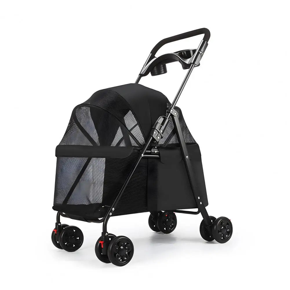 Pet Folding Stroller Cup Holder Visible Window