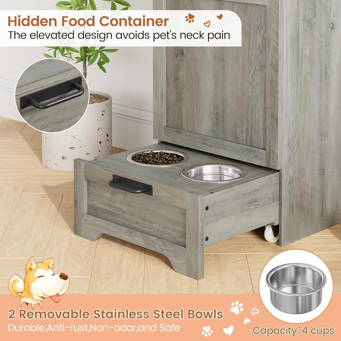 Dog Food Station with Storage
