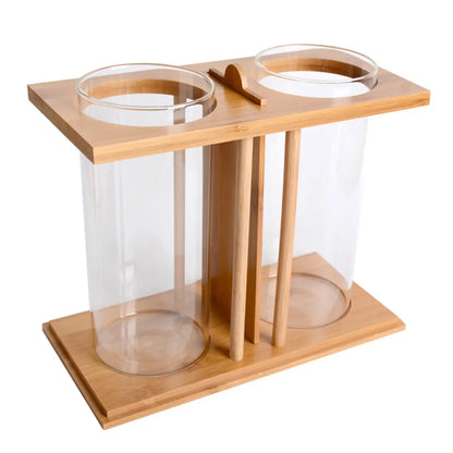 Betta Fish Tank LED Light Bamboo Base 2 Tanks
