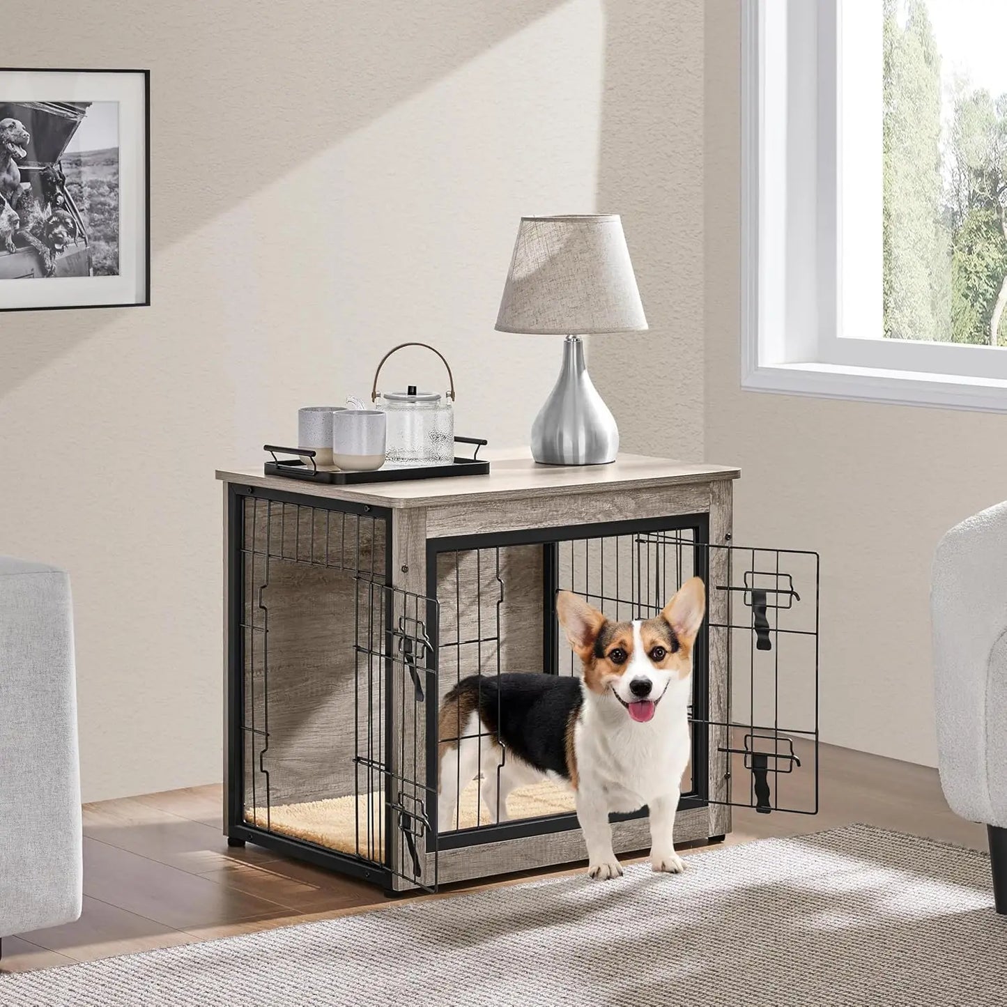 Wooden Dog Crate with Cushion