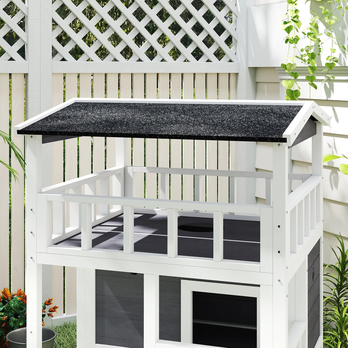 Outdoor Cat House 3 Tier PawHut Wooden Shelter with Asphalt Roof