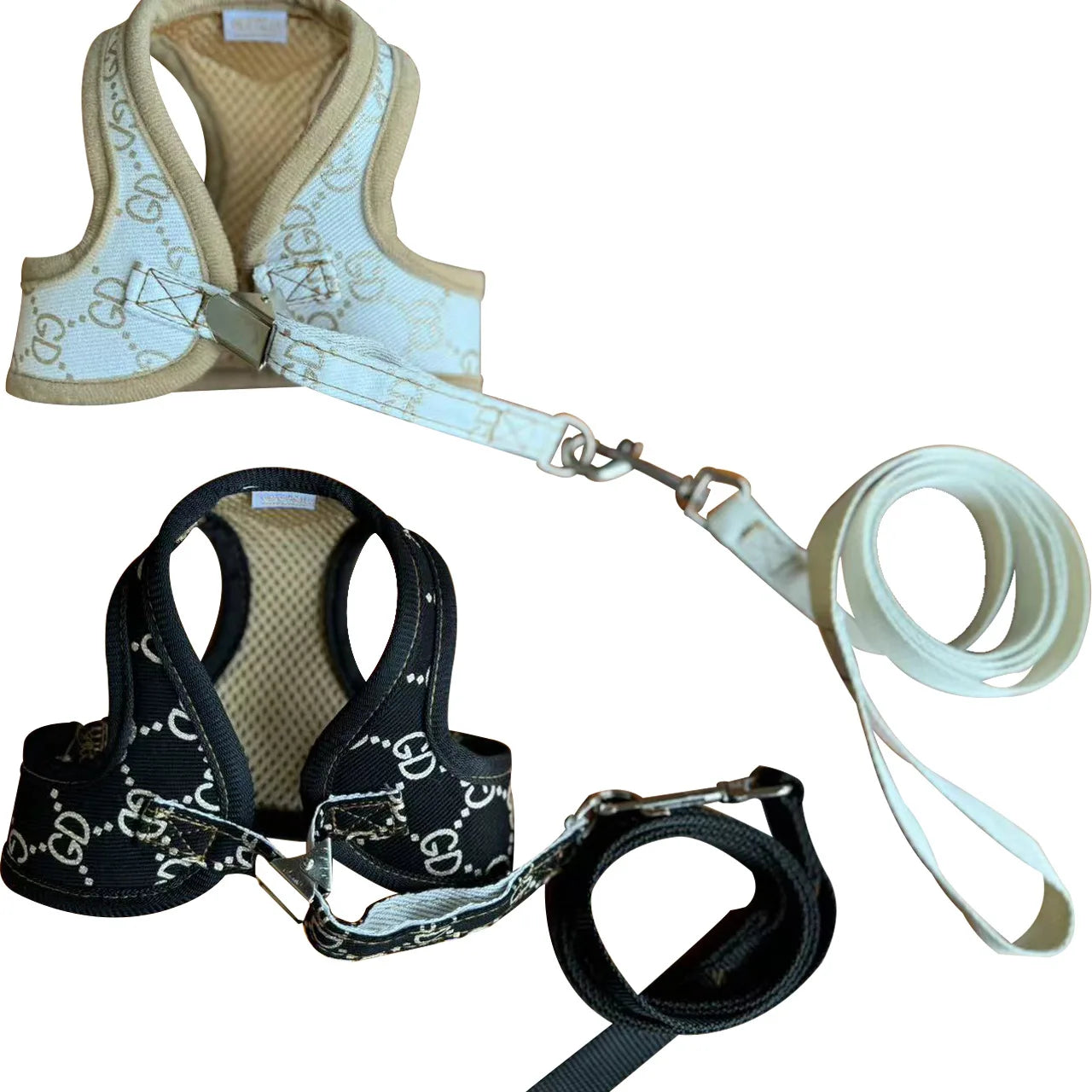 Black Khaki Dog Harness Vest And Leash Set