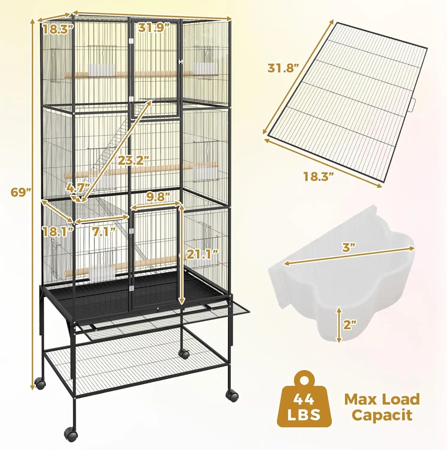 69-Inch Extra Large Rolling Bird Cage