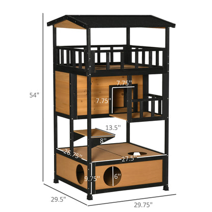Outdoor Cat House 3 Tier PawHut Wooden Shelter with Asphalt Roof