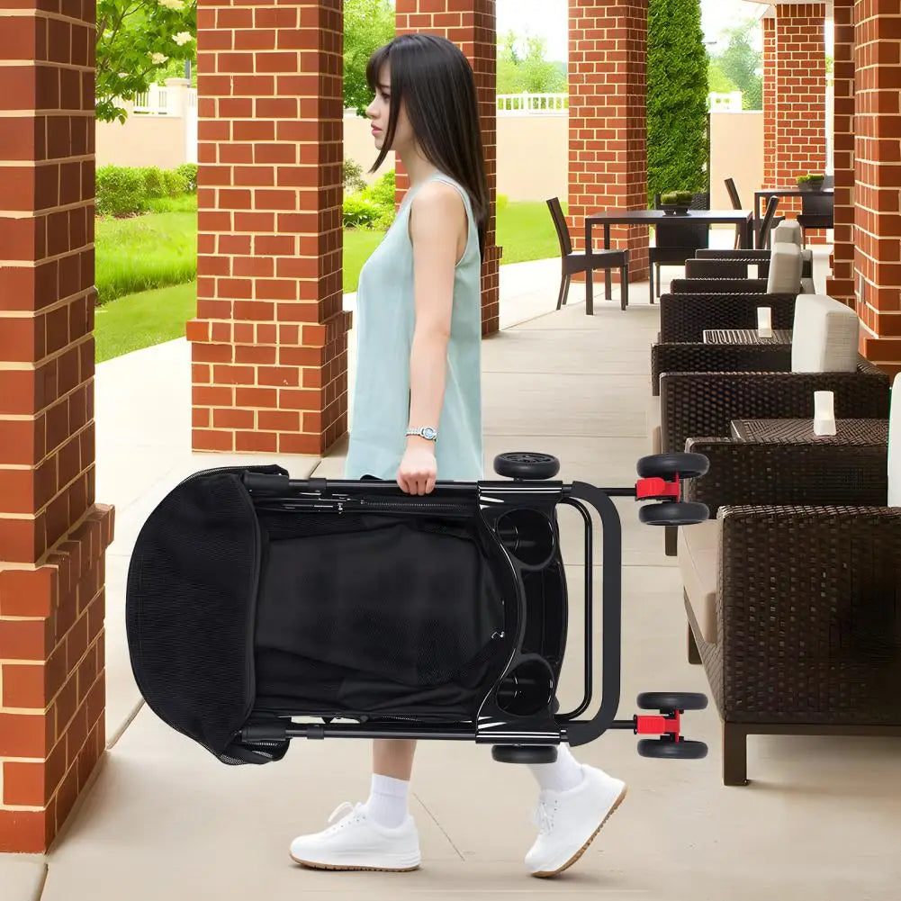 Pet Folding Stroller Cup Holder Visible Window