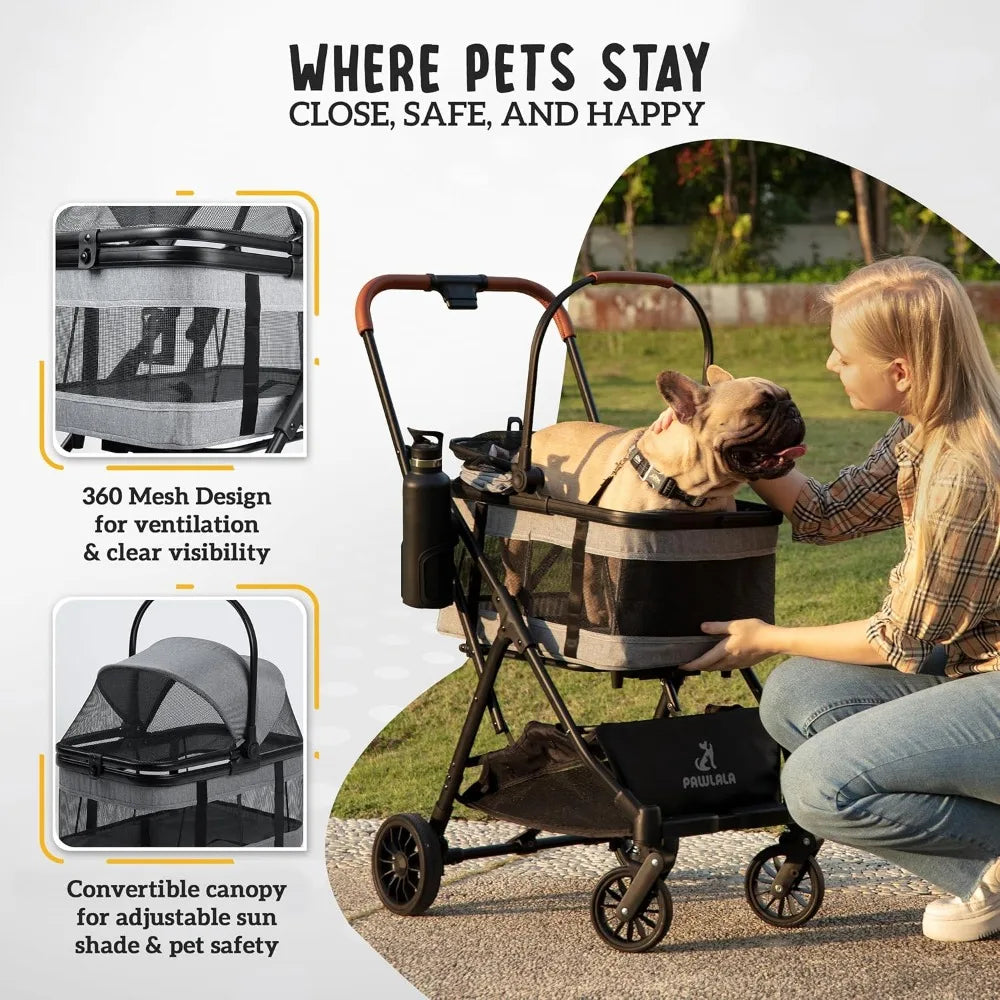 Pet Stroller with Detachable Carrier