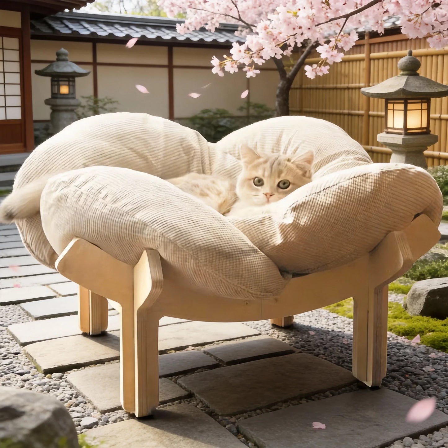 Soft Cushion  Wooden High Leg Cat Bed