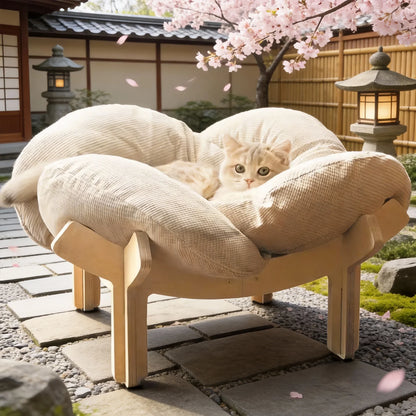 Soft Cushion  Wooden High Leg Cat Bed