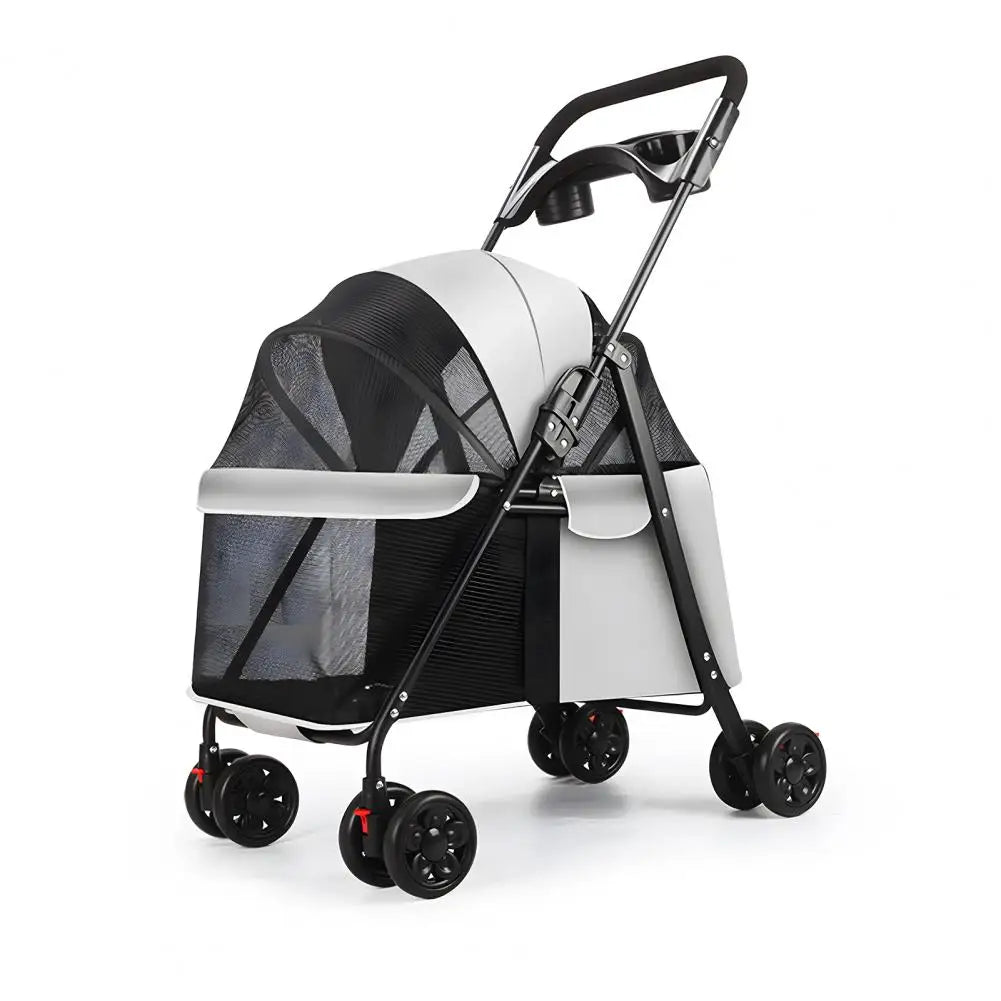 Pet Folding Stroller Cup Holder Visible Window