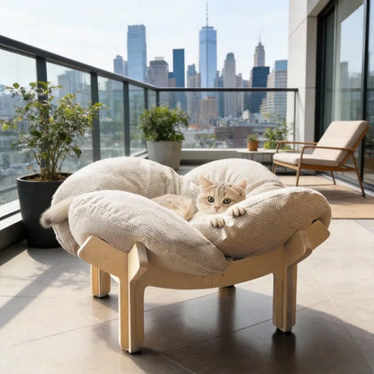Soft Cushion  Wooden High Leg Cat Bed