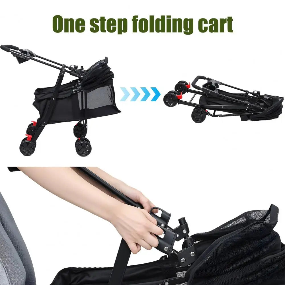 Pet Folding Stroller Cup Holder Visible Window