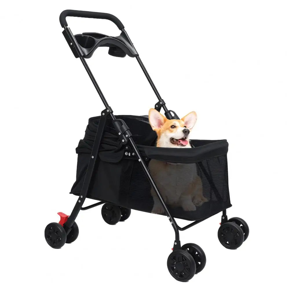 Pet Folding Stroller Cup Holder Visible Window