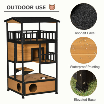 Outdoor Cat House 3 Tier PawHut Wooden Shelter with Asphalt Roof