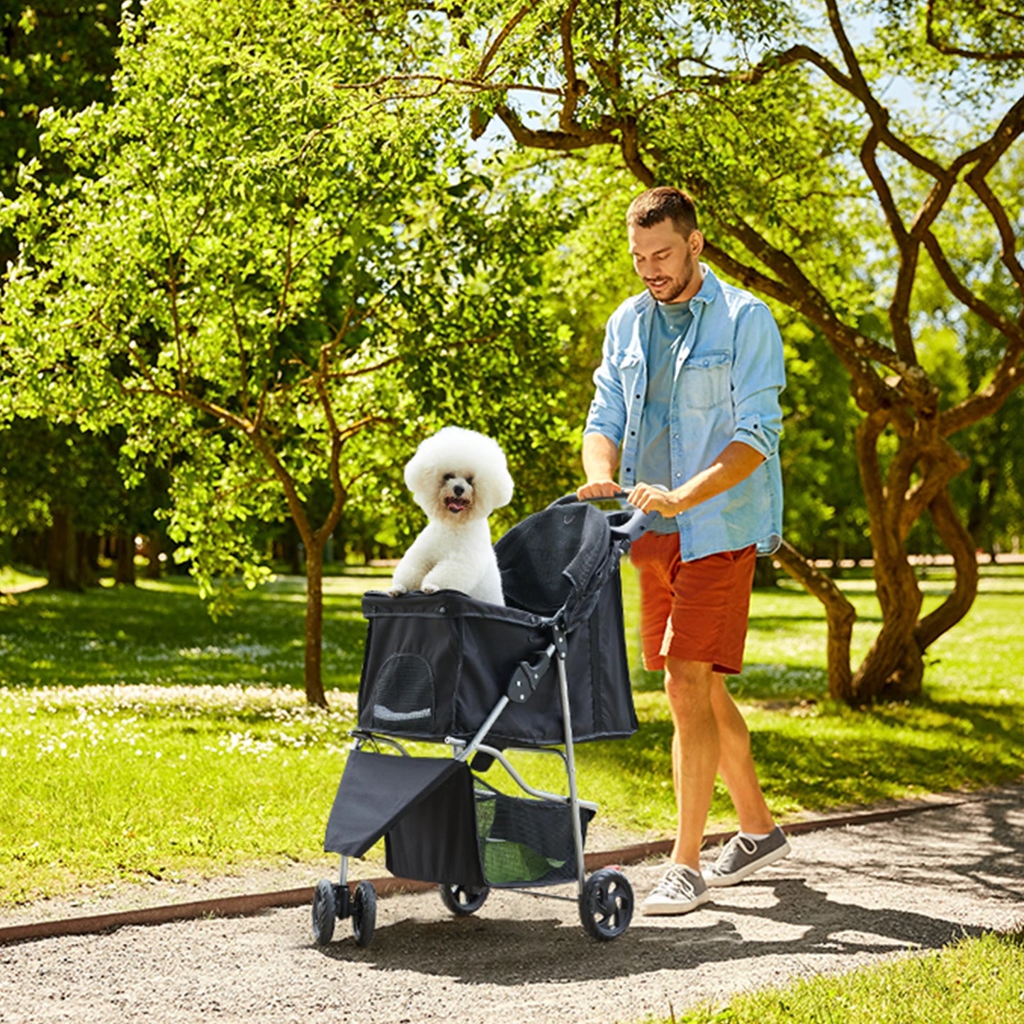 3-Wheel Foldable Pet Stroller For Small Dogs