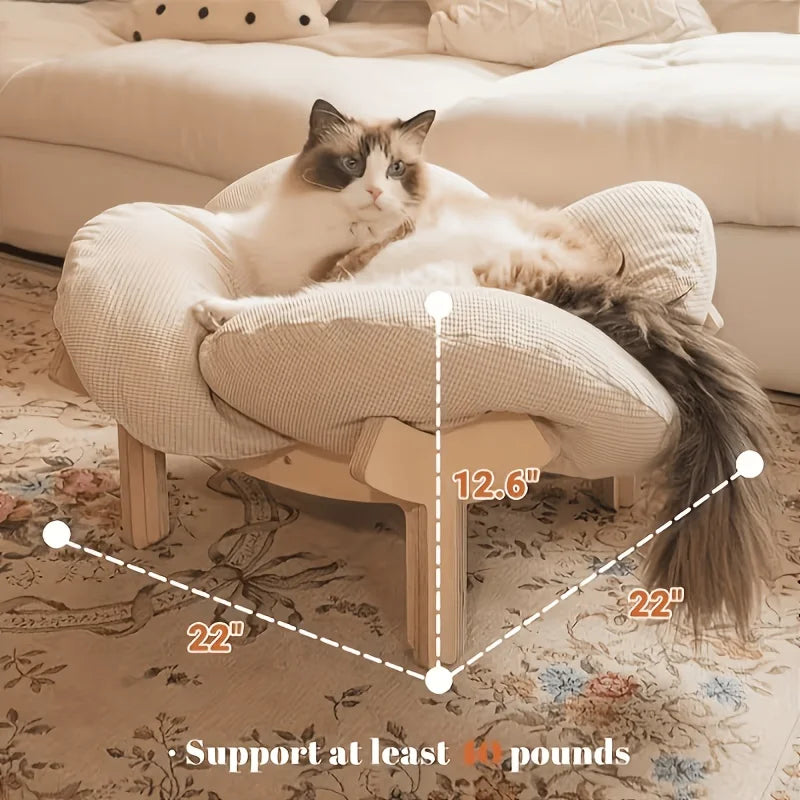Soft Cushion  Wooden High Leg Cat Bed