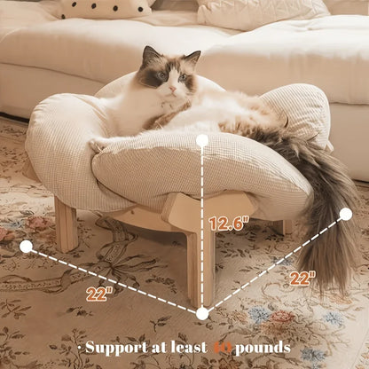 Soft Cushion  Wooden High Leg Cat Bed
