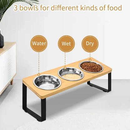 Elevated Pet Food Bowl with 3 Stainless Steel Bowls, 15°