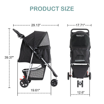 3-Wheel Foldable Pet Stroller For Small Dogs