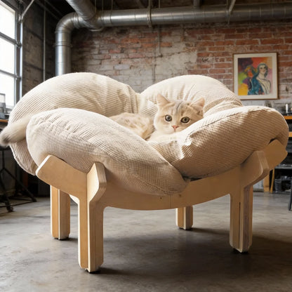 Soft Cushion  Wooden High Leg Cat Bed