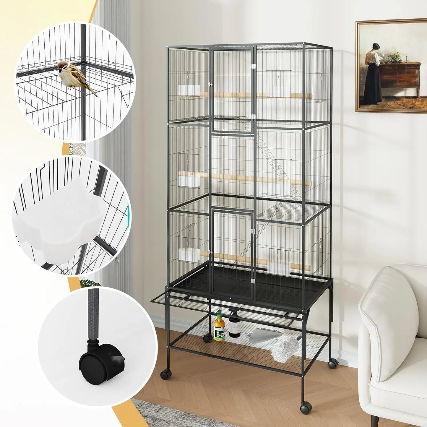 69-Inch Extra Large Rolling Bird Cage