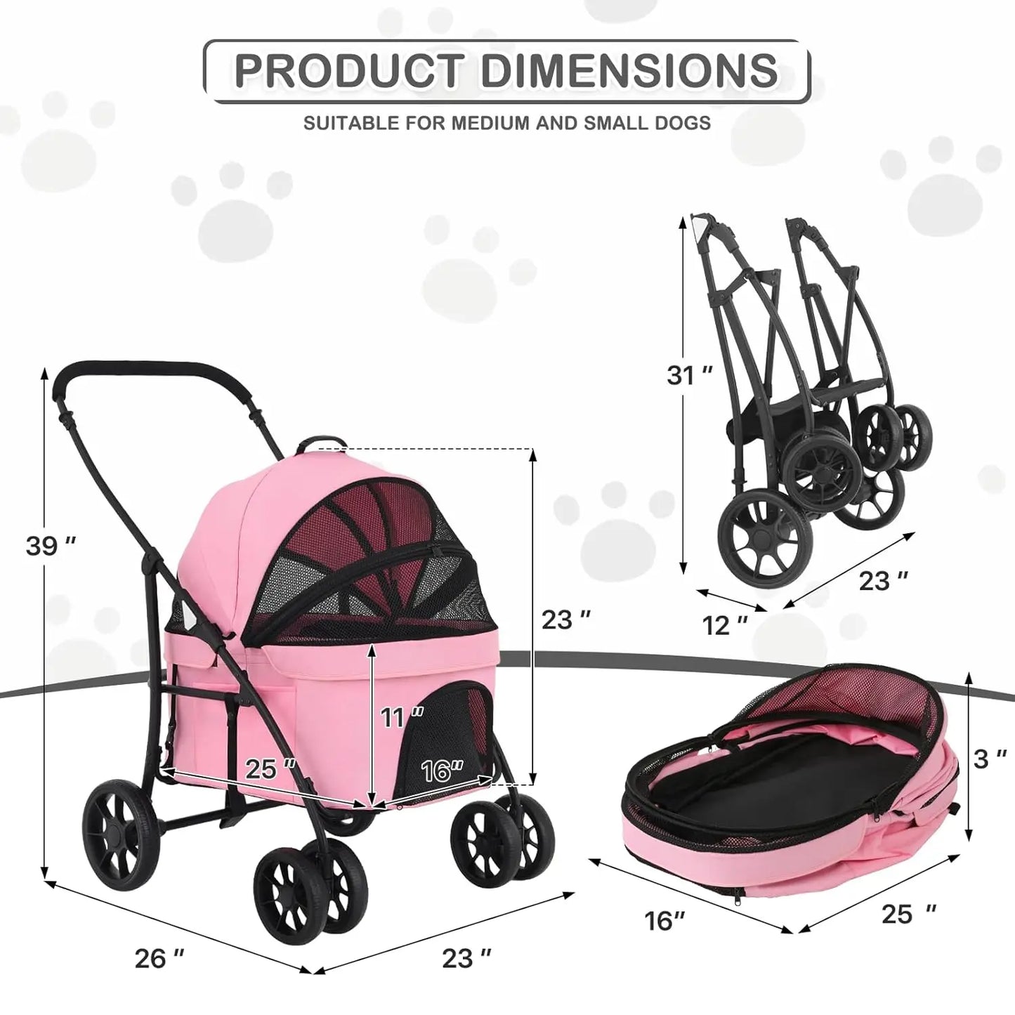 4-Wheel Folding Pet Stroller