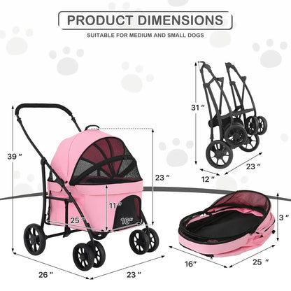 4-Wheel Folding Pet Stroller