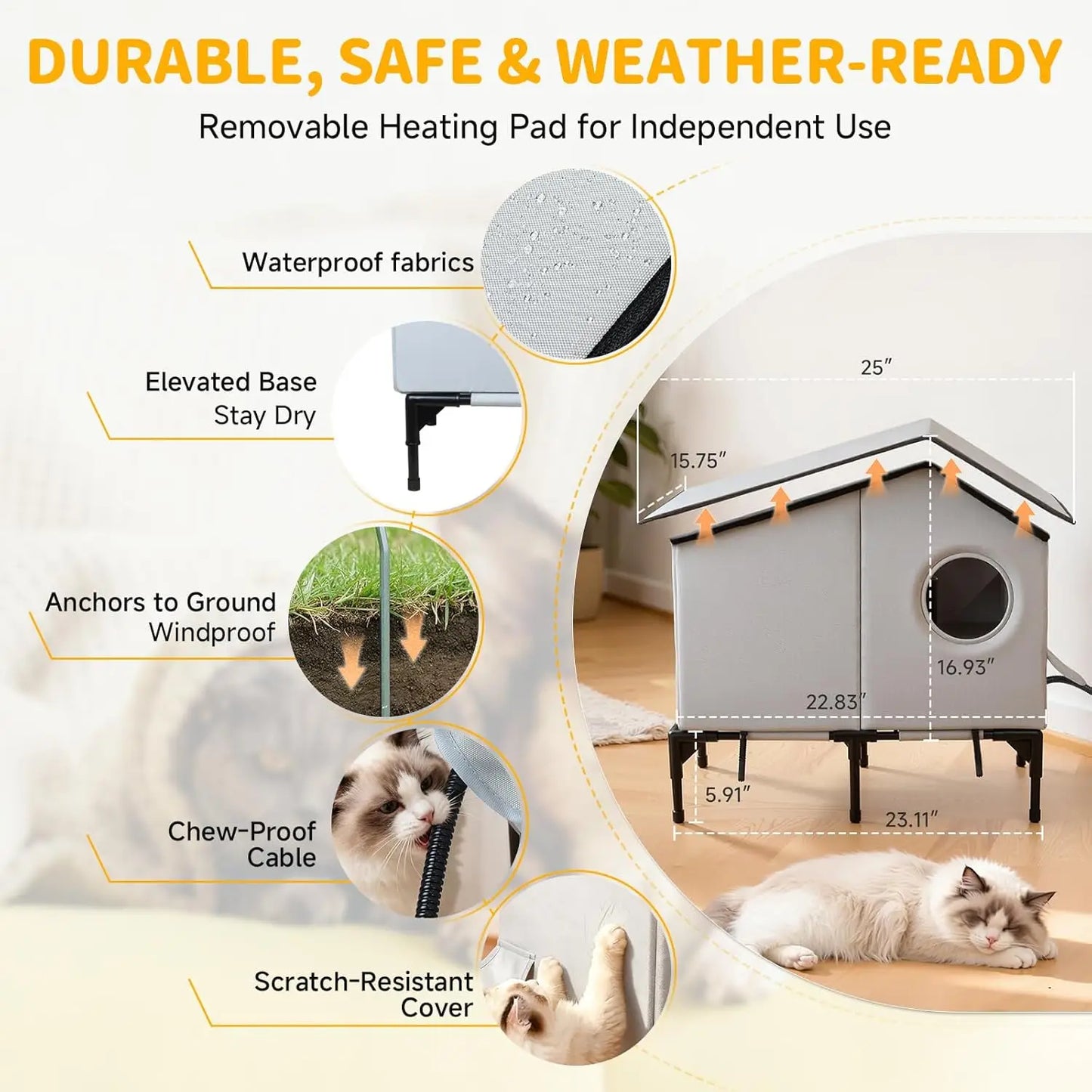 Heated Waterproof Cat House with Insulation