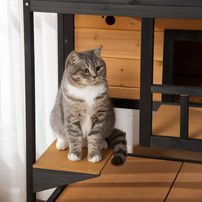 Outdoor Cat House 3 Tier PawHut Wooden Shelter with Asphalt Roof
