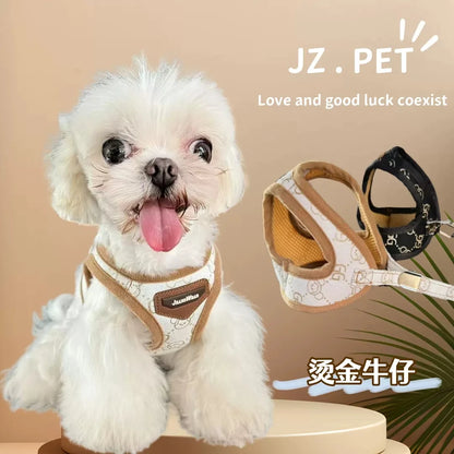 Black Khaki Dog Harness Vest And Leash Set