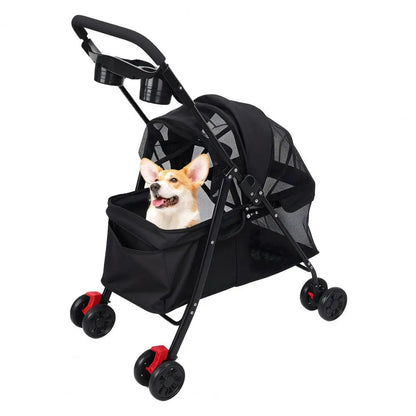Pet Folding Stroller Cup Holder Visible Window