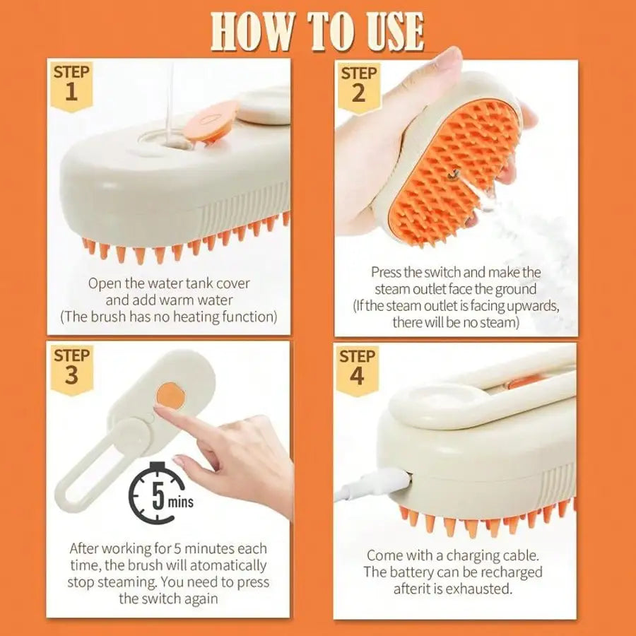 3-In-1 Pet Steam Brush - Steam Mist Grooming Tool