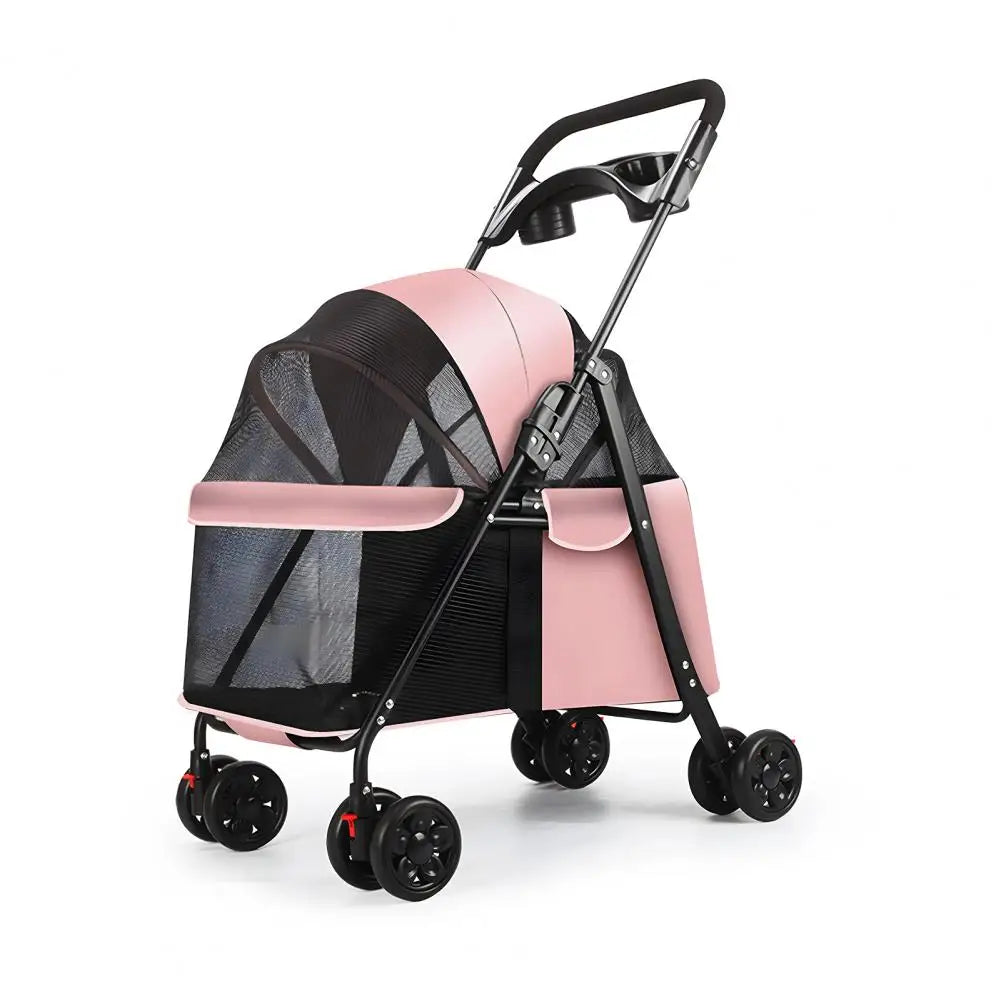 Pet Folding Stroller Cup Holder Visible Window