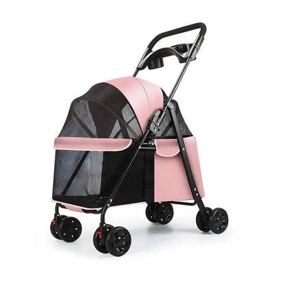Pet Folding Stroller Cup Holder Visible Window