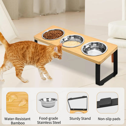 Elevated Pet Food Bowl with 3 Stainless Steel Bowls, 15°