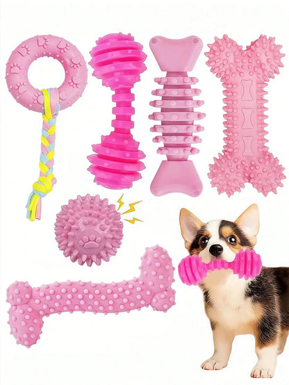Pink Rubber Dog Chew Toy Set