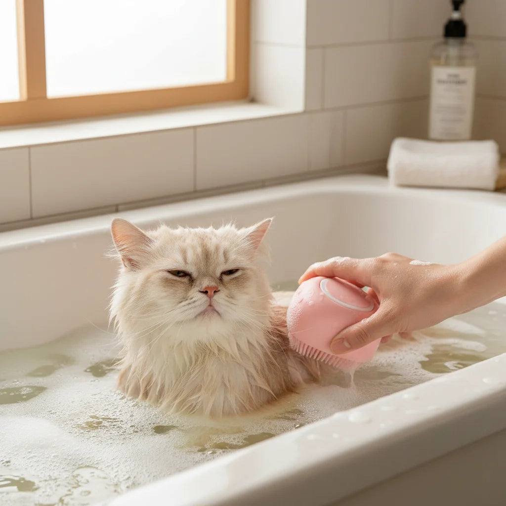 Pet Massage Brush Shampoo Dispenser