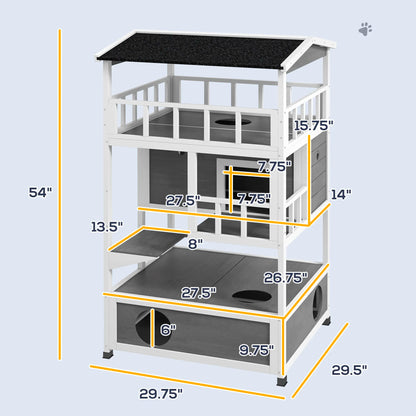 Outdoor Cat House 3 Tier PawHut Wooden Shelter with Asphalt Roof