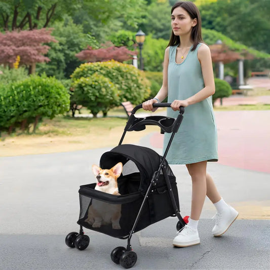 Pet Folding Stroller Cup Holder Visible Window
