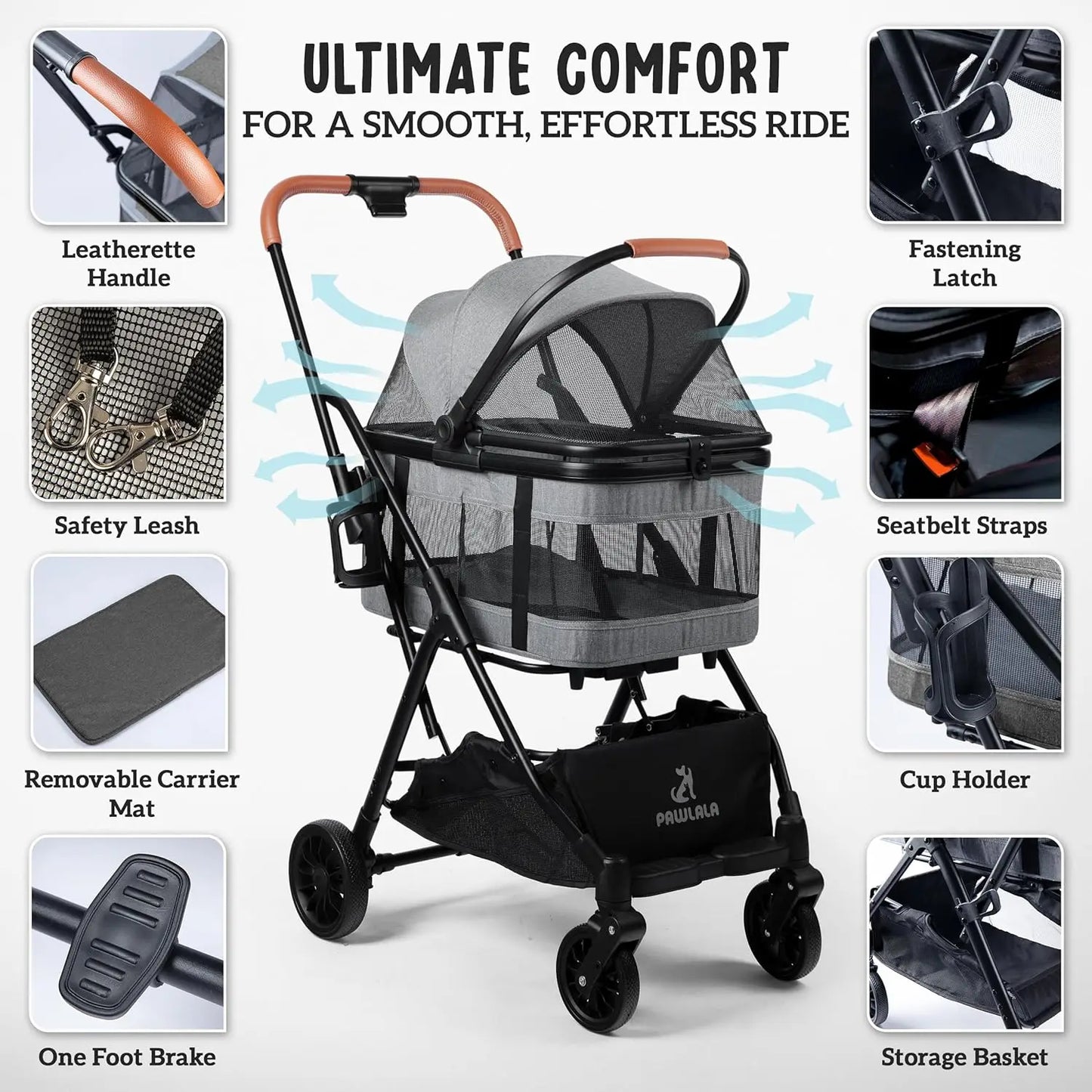 Pet Stroller with Detachable Carrier