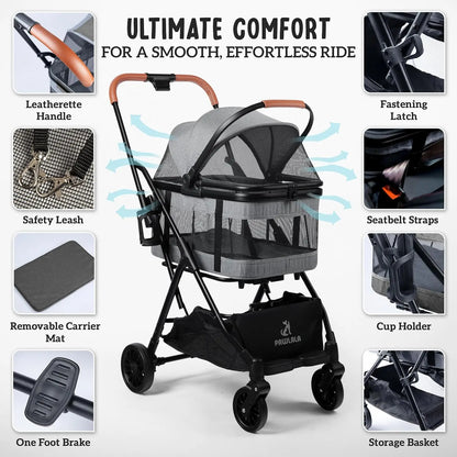 Pet Stroller with Detachable Carrier