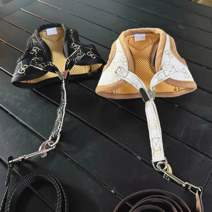 Black Khaki Dog Harness Vest And Leash Set