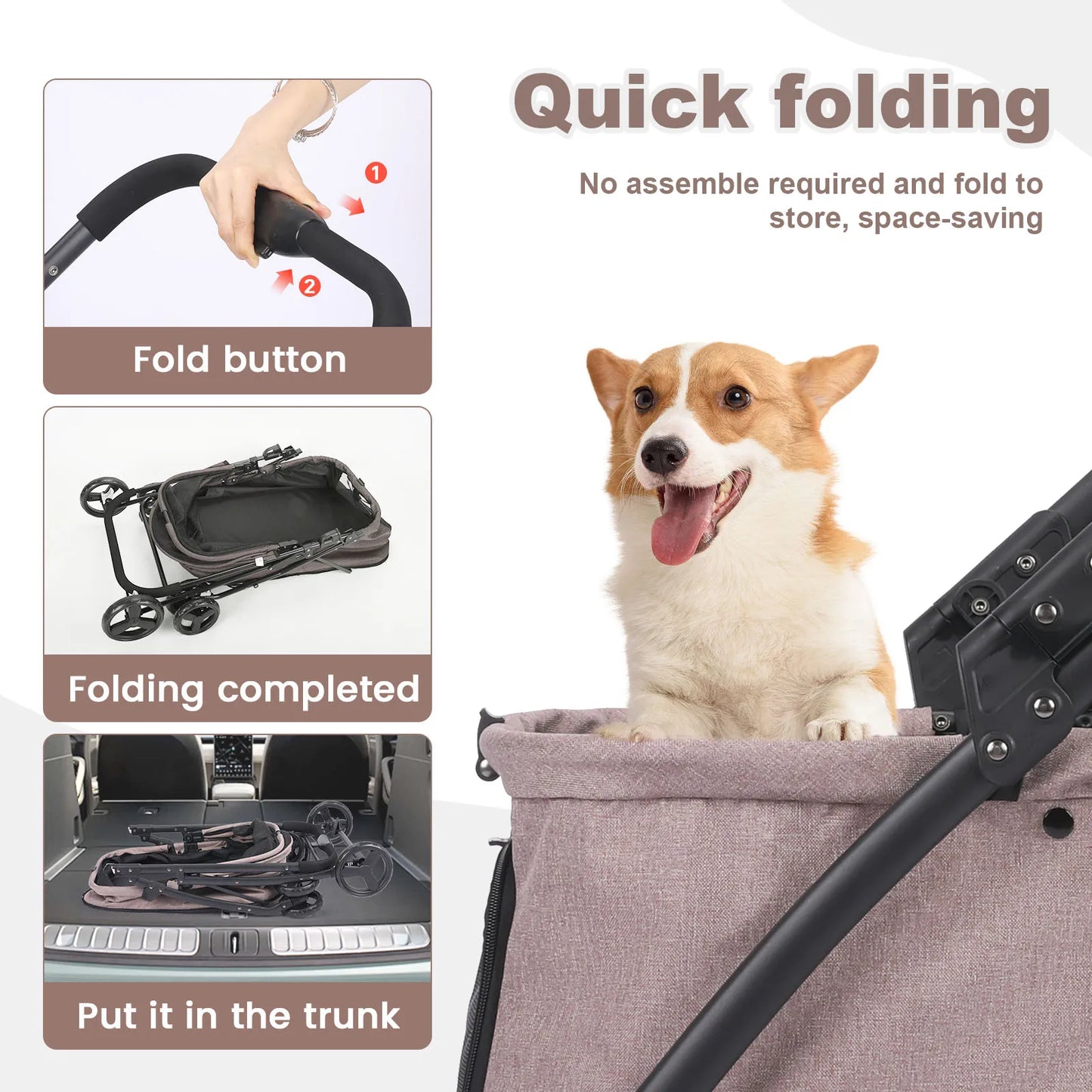 Foldable Dog Stroller Portable Dog Buggy