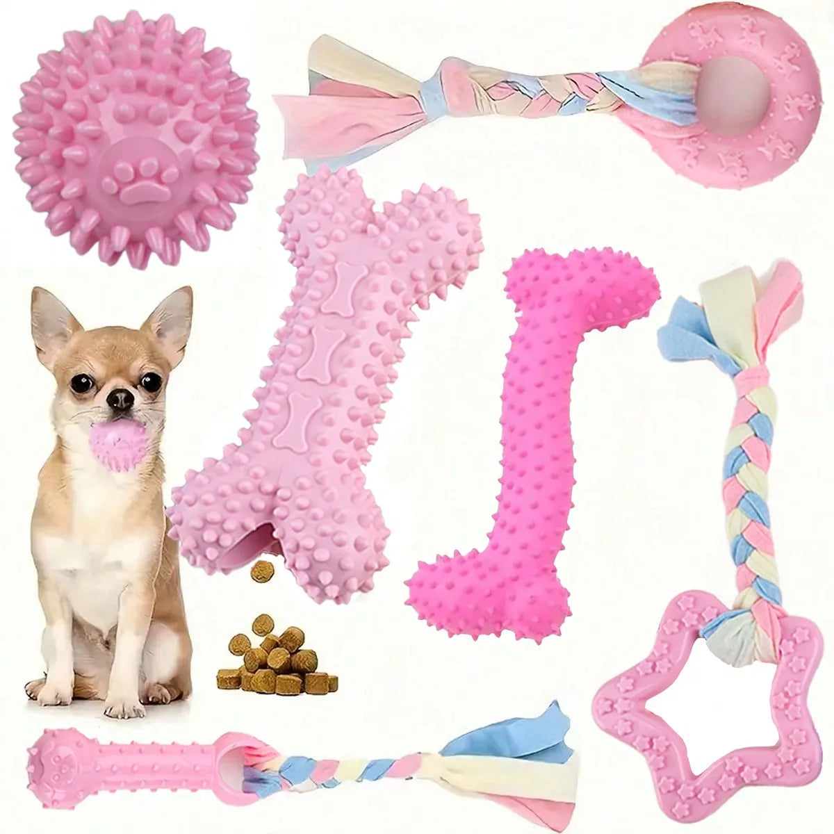 Pink Rubber Dog Chew Toy Set