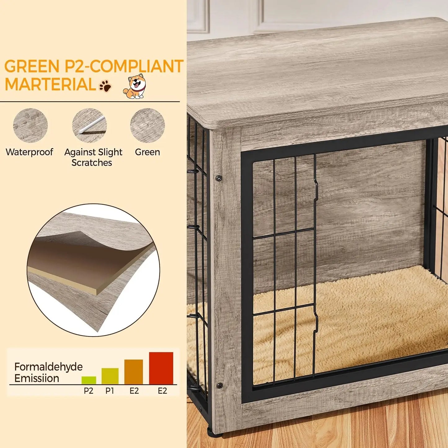 Wooden Dog Crate with Cushion