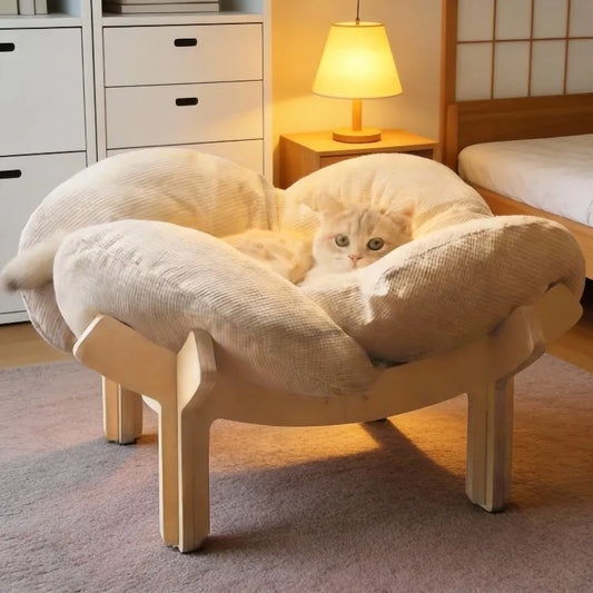 Soft Cushion  Wooden High Leg Cat Bed