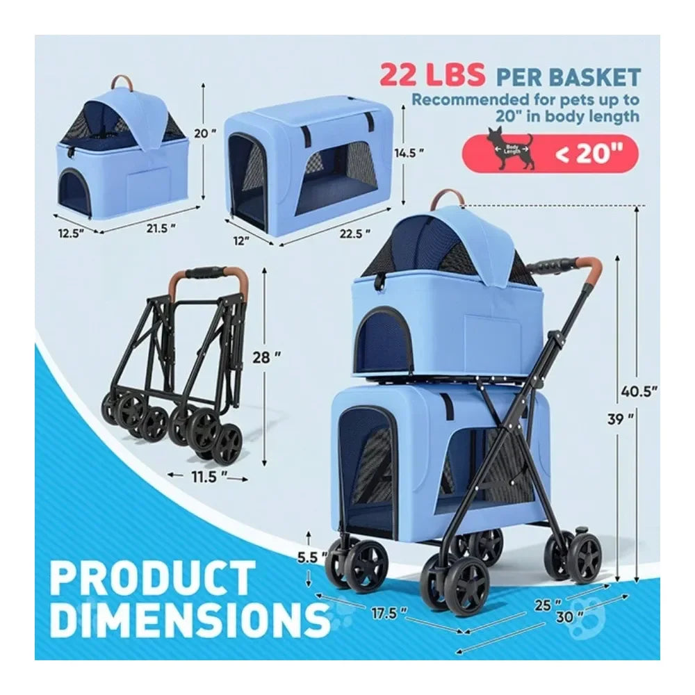 Foldable Double Pet Stroller