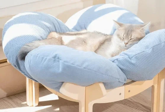Soft Cushion  Wooden High Leg Cat Bed