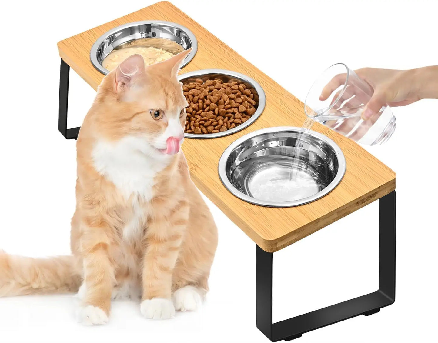 Elevated Pet Food Bowl with 3 Stainless Steel Bowls, 15°