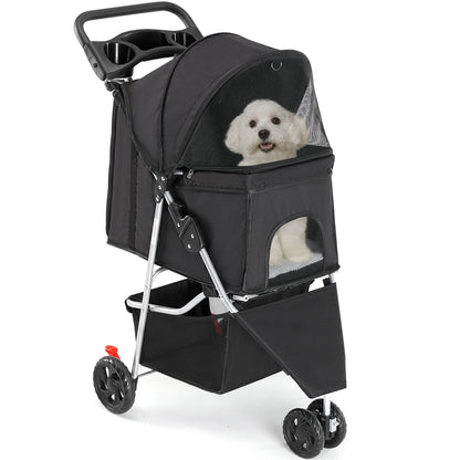 3-Wheel Foldable Pet Stroller For Small Dogs